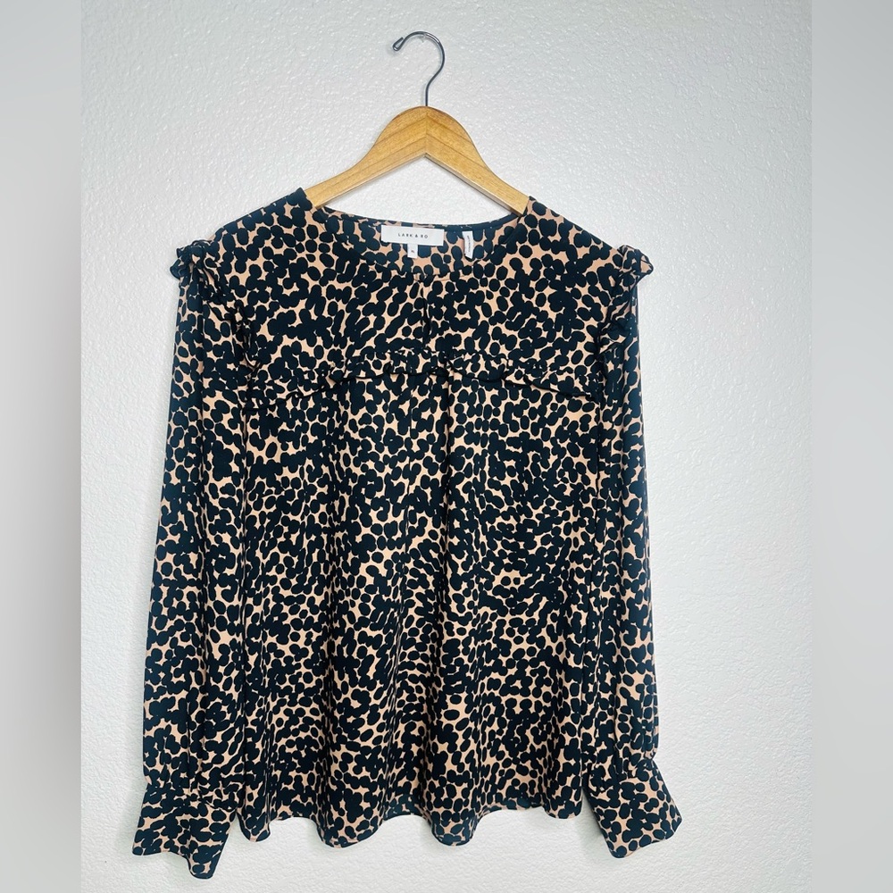 Lark & Ro Black and Tan Animal Print Blouse